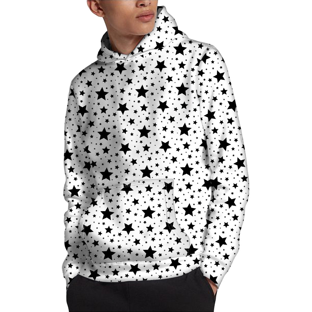 White And Black Star Pattern Print Pullover Hoodie