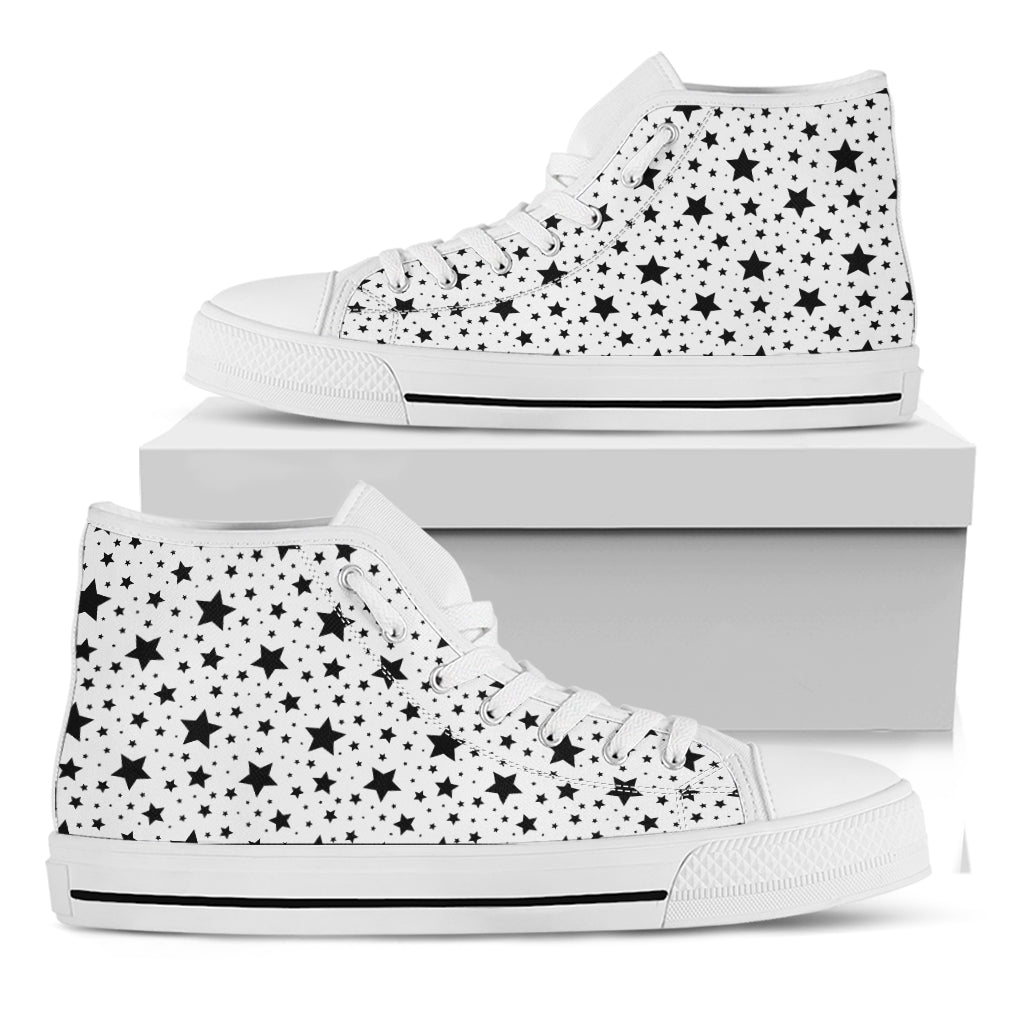 White And Black Star Pattern Print White High Top Shoes