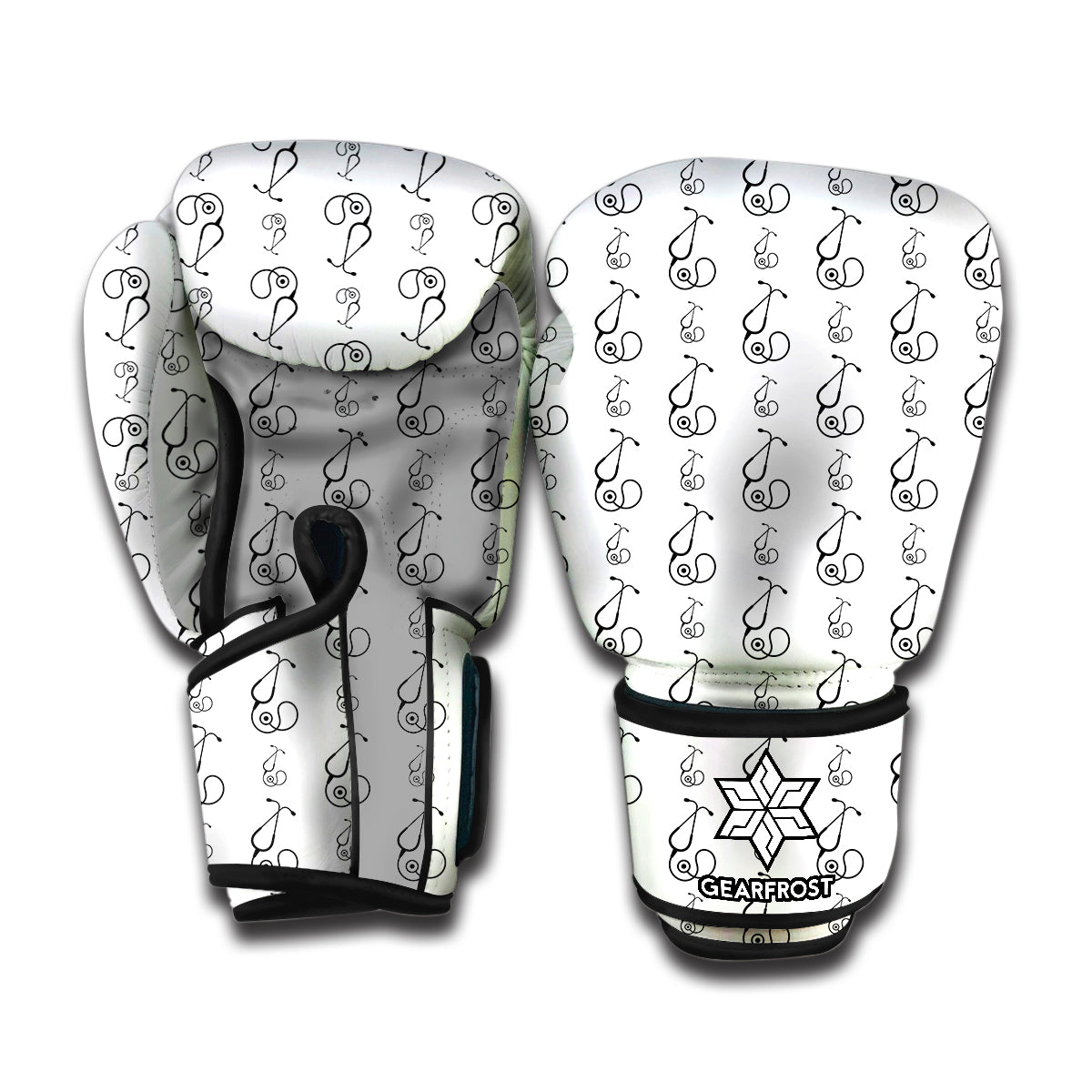 White And Black Stethoscope Print Boxing Gloves