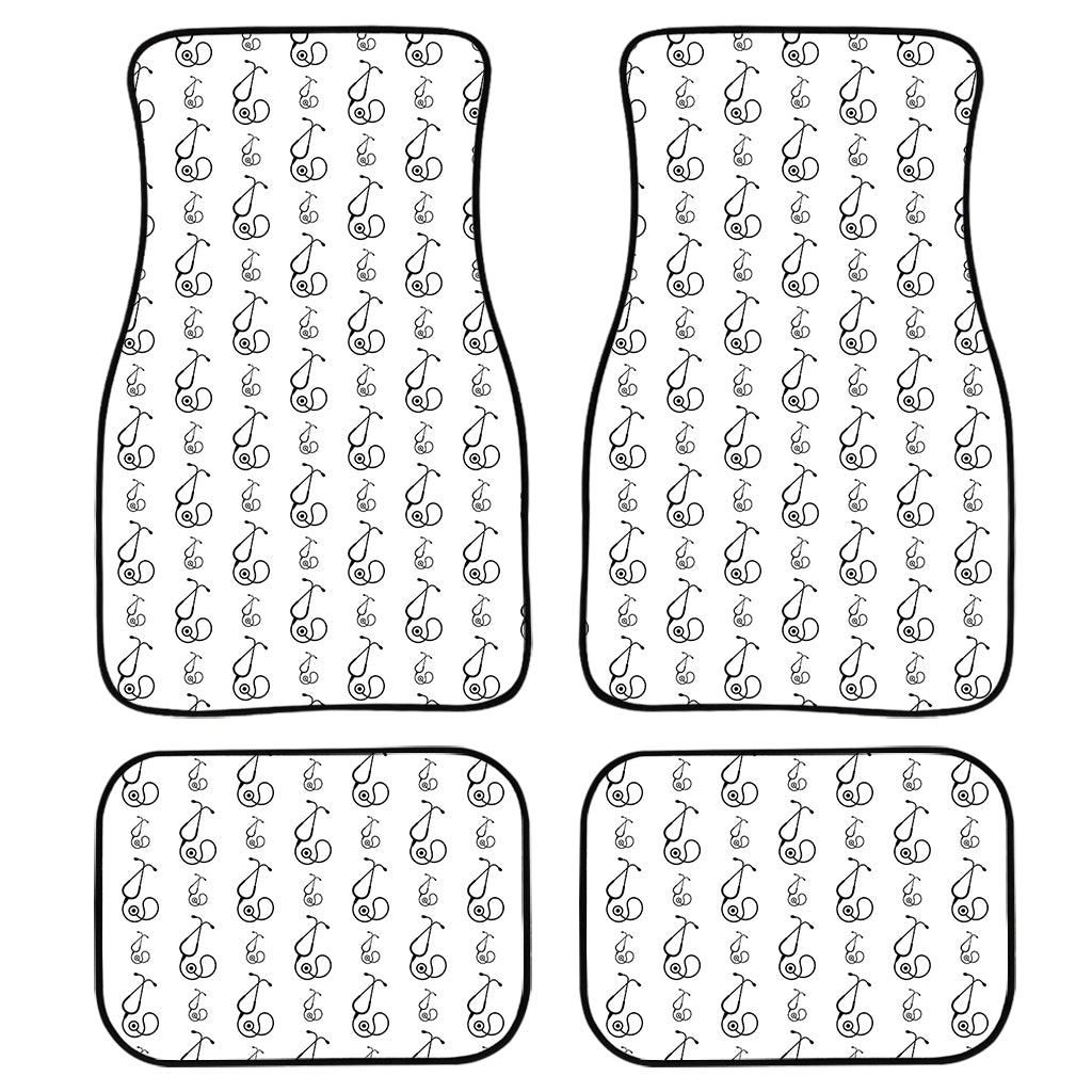 White And Black Stethoscope Print Front and Back Car Floor Mats