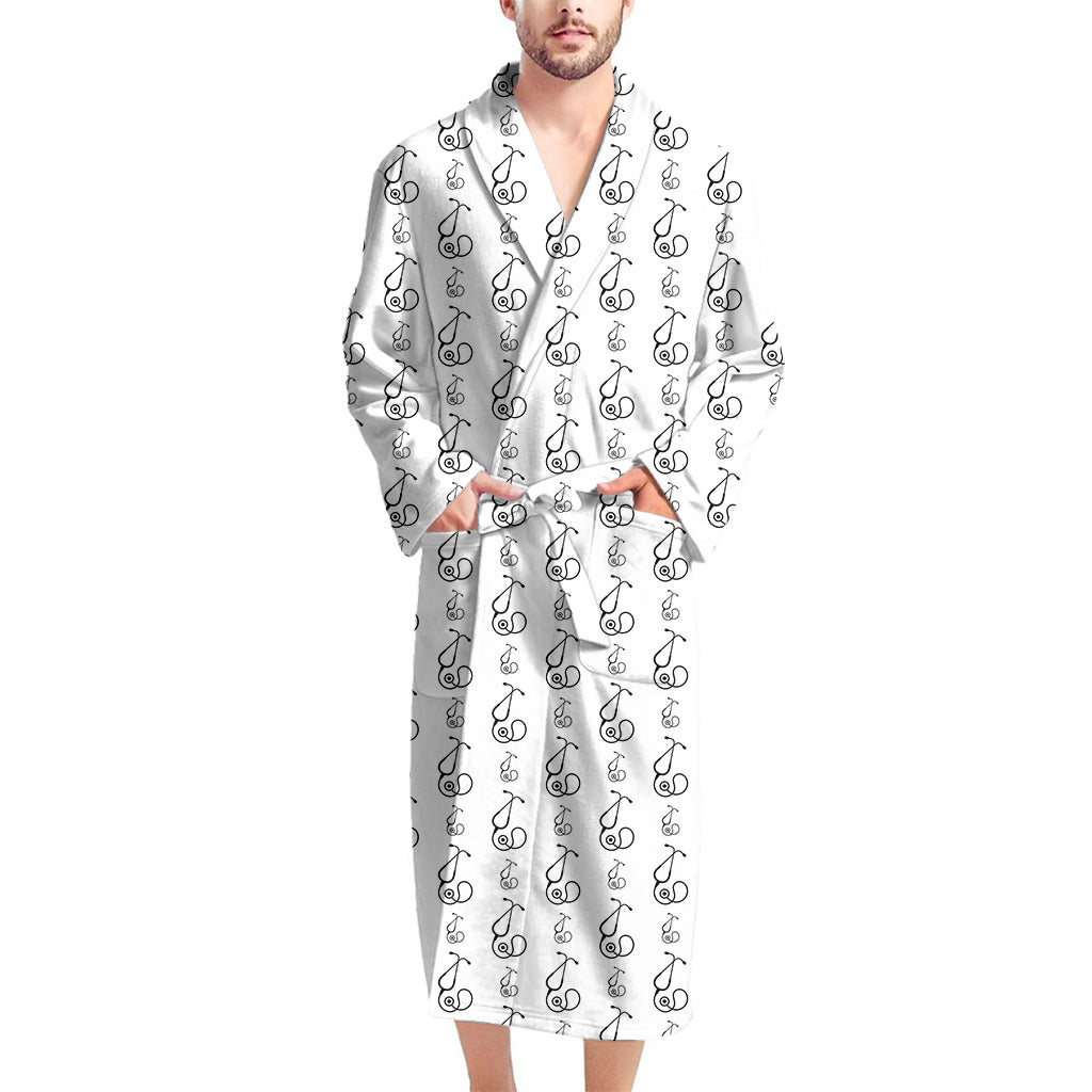 White And Black Stethoscope Print Men's Bathrobe