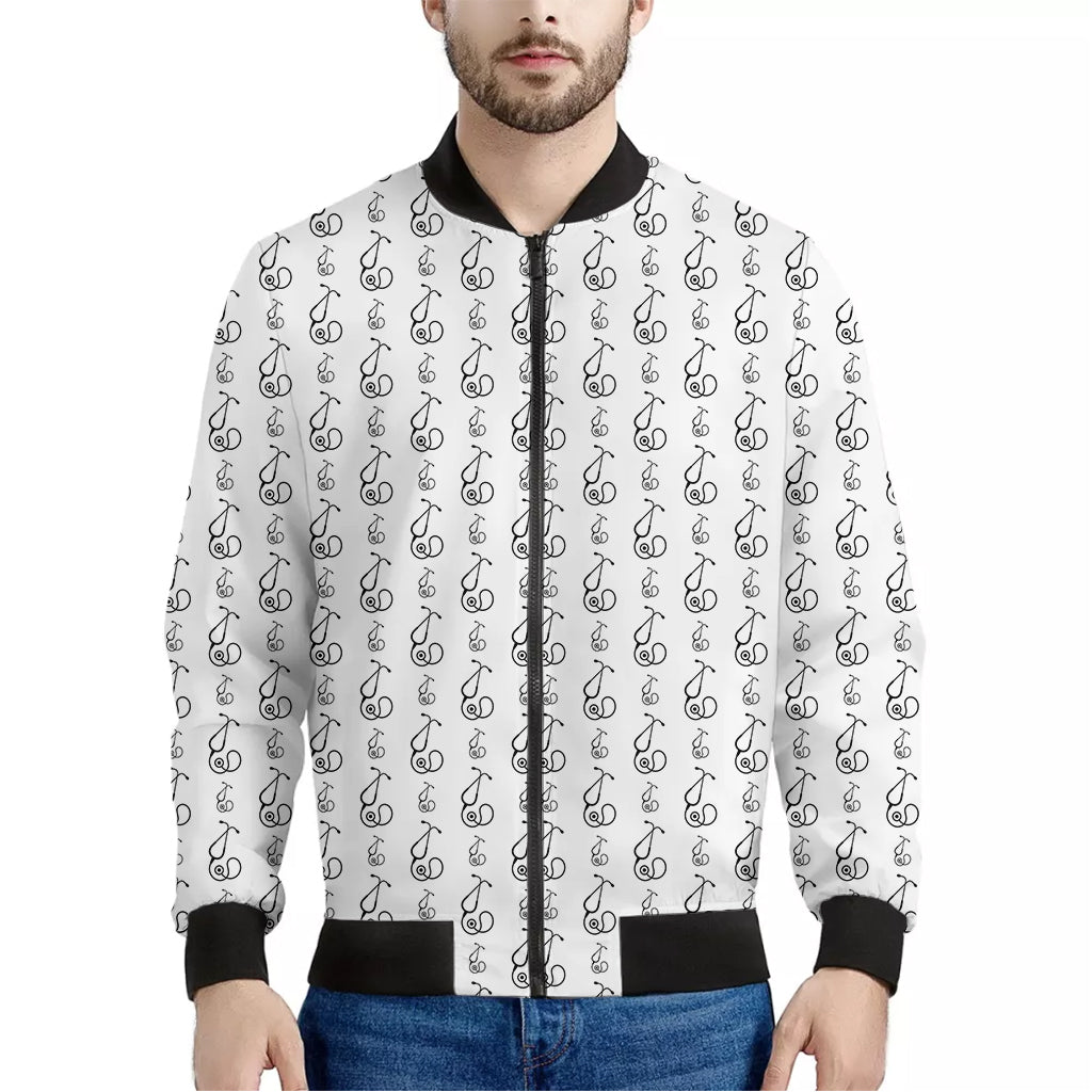 White And Black Stethoscope Print Men's Bomber Jacket