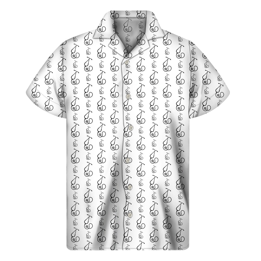 White And Black Stethoscope Print Men's Short Sleeve Shirt