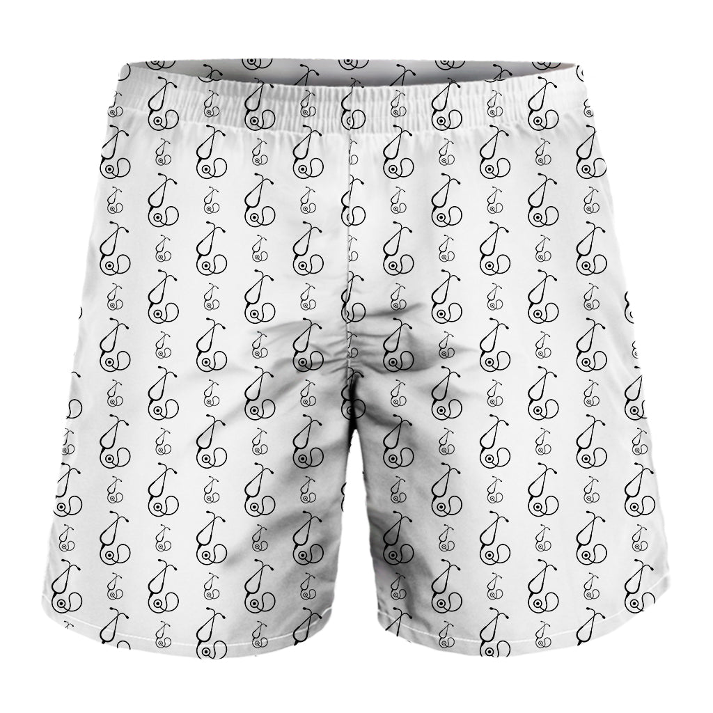 White And Black Stethoscope Print Men's Shorts