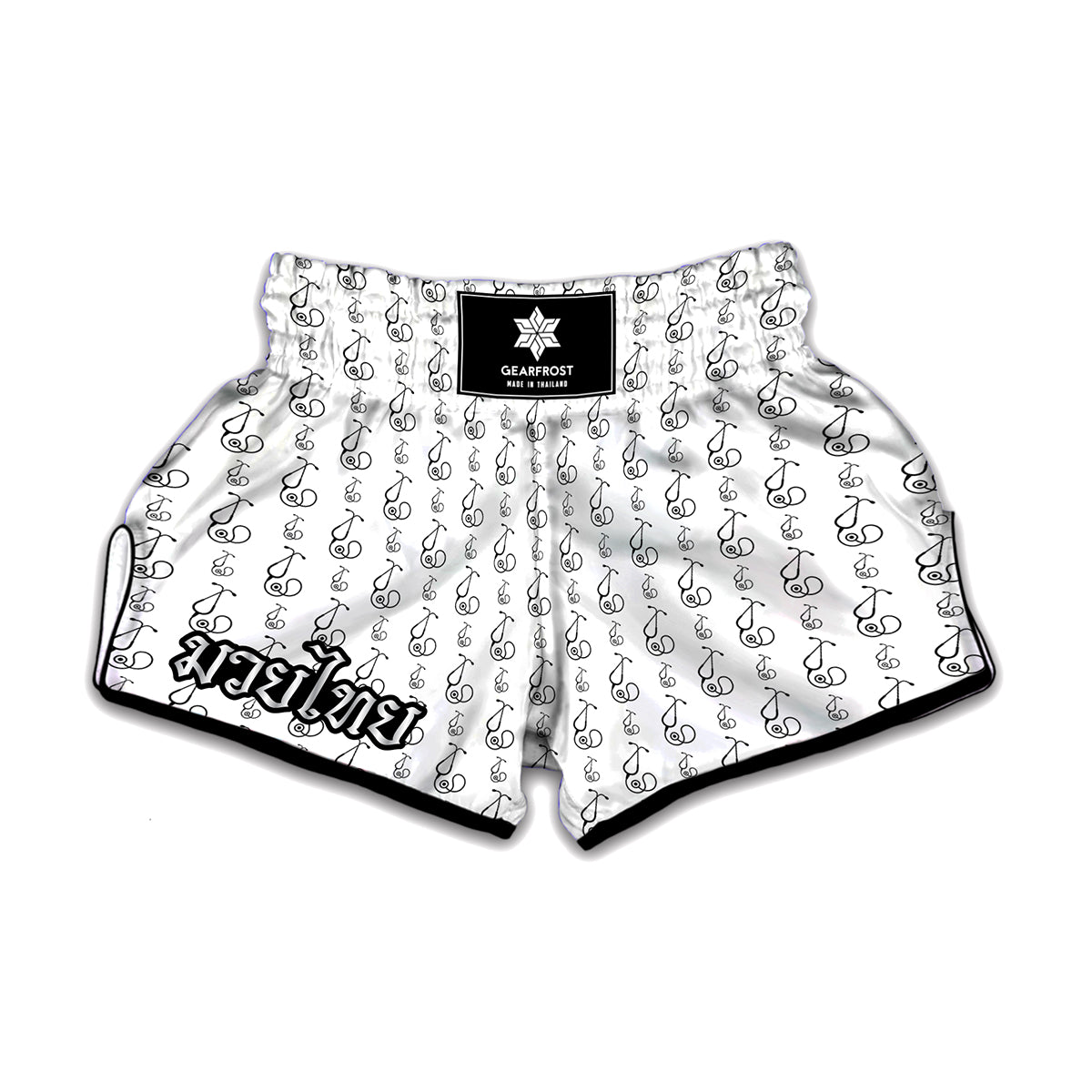 White And Black Stethoscope Print Muay Thai Boxing Shorts