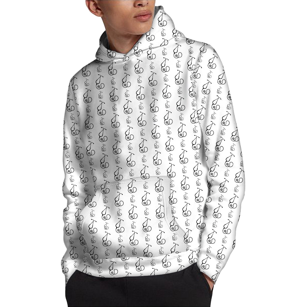 White And Black Stethoscope Print Pullover Hoodie