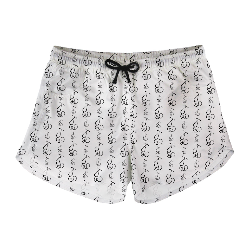 White And Black Stethoscope Print Women's Shorts