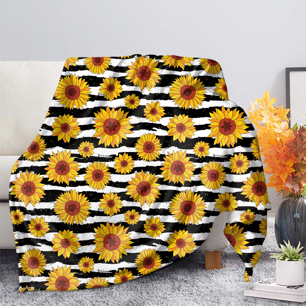 White And Black Stripe Sunflower Print Blanket