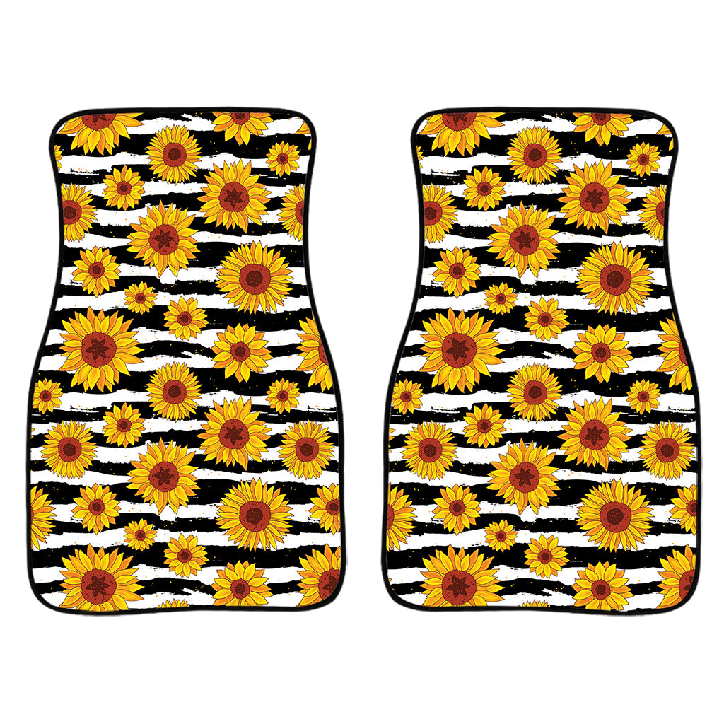 White And Black Stripe Sunflower Print Front Car Floor Mats