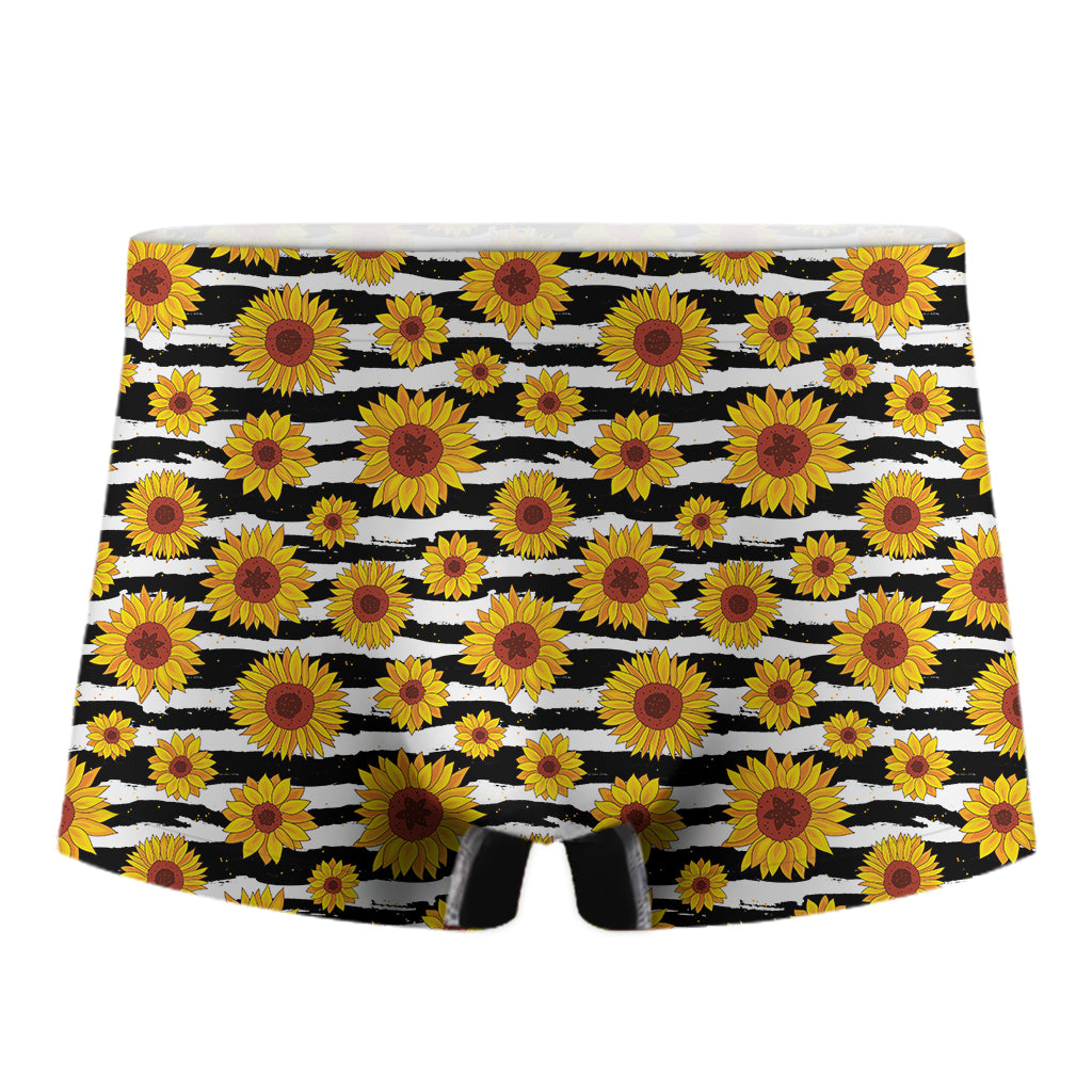 White And Black Stripe Sunflower Print Men's Boxer Briefs