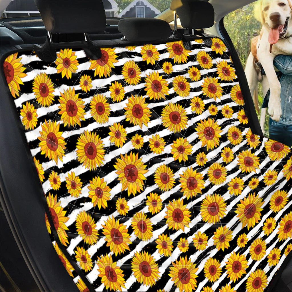 White And Black Stripe Sunflower Print Pet Car Back Seat Cover