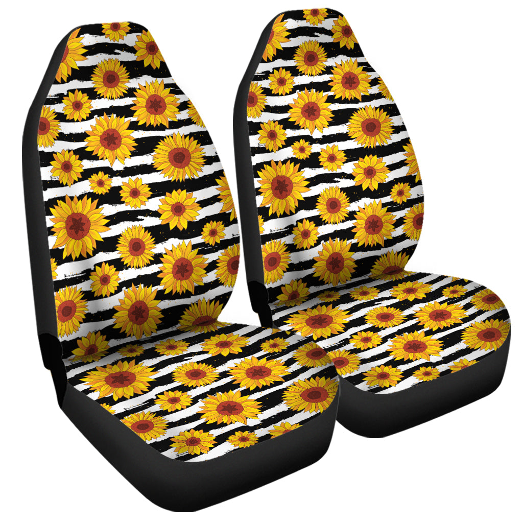 White And Black Stripe Sunflower Print Universal Fit Car Seat Covers