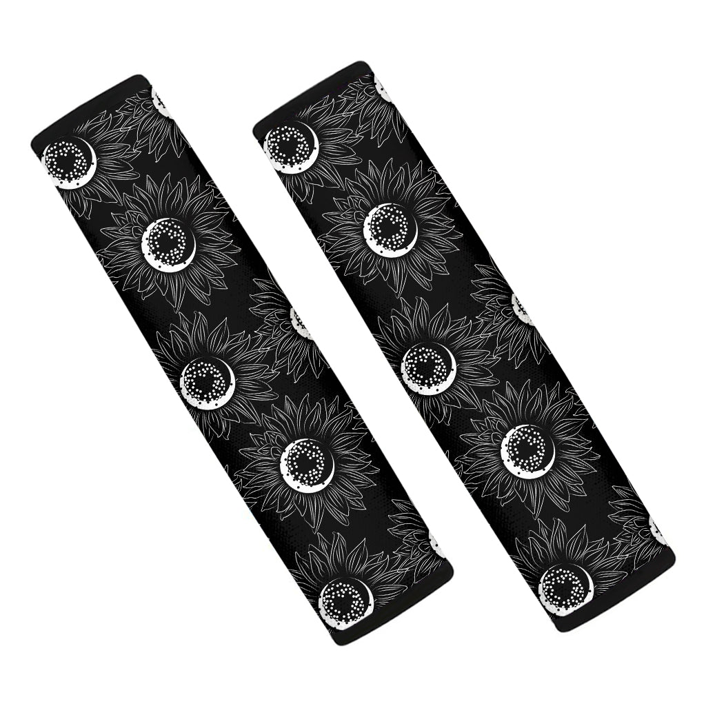 White And Black Sunflower Pattern Print Car Seat Belt Covers