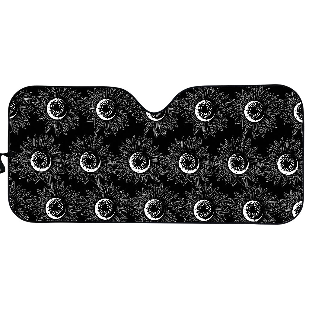 White And Black Sunflower Pattern Print Car Sun Shade