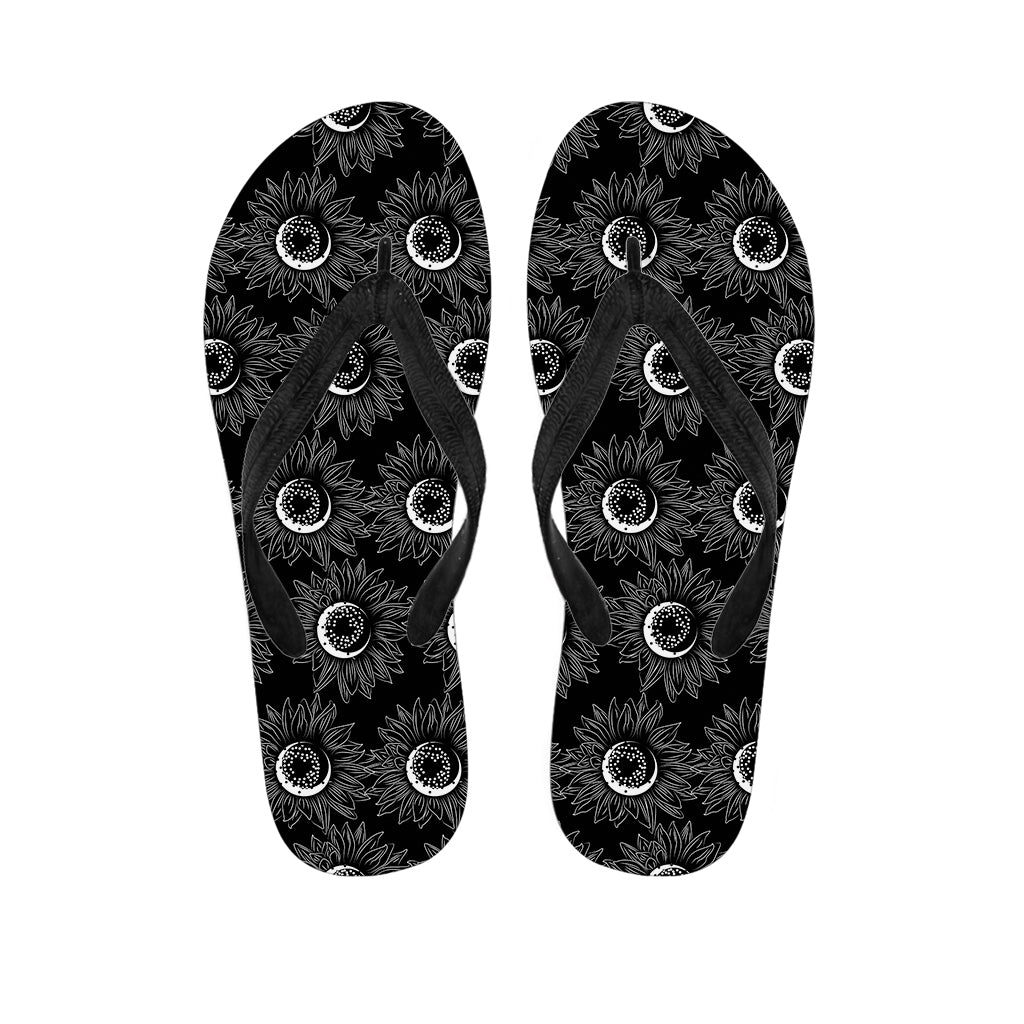 White And Black Sunflower Pattern Print Flip Flops