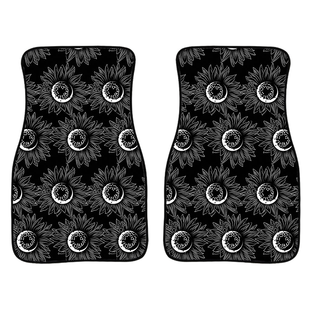 White And Black Sunflower Pattern Print Front Car Floor Mats