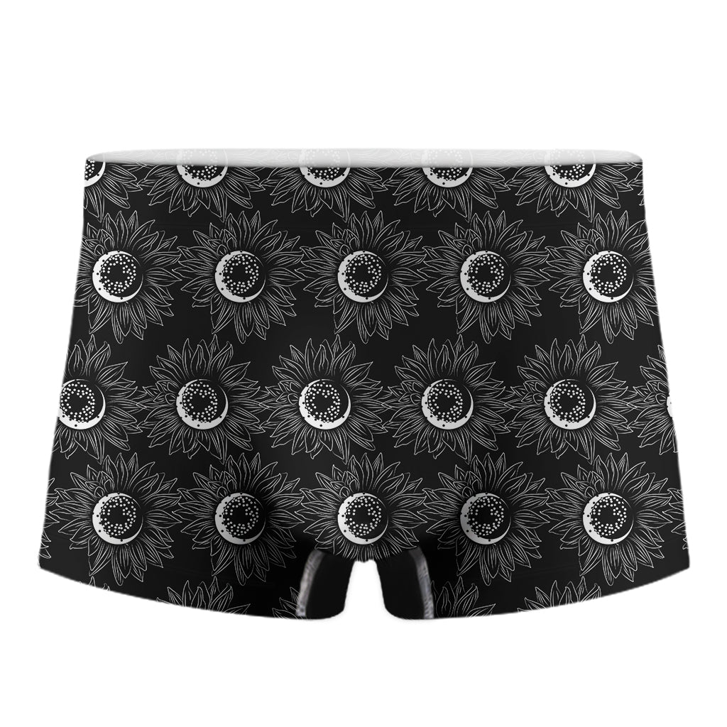 White And Black Sunflower Pattern Print Men's Boxer Briefs