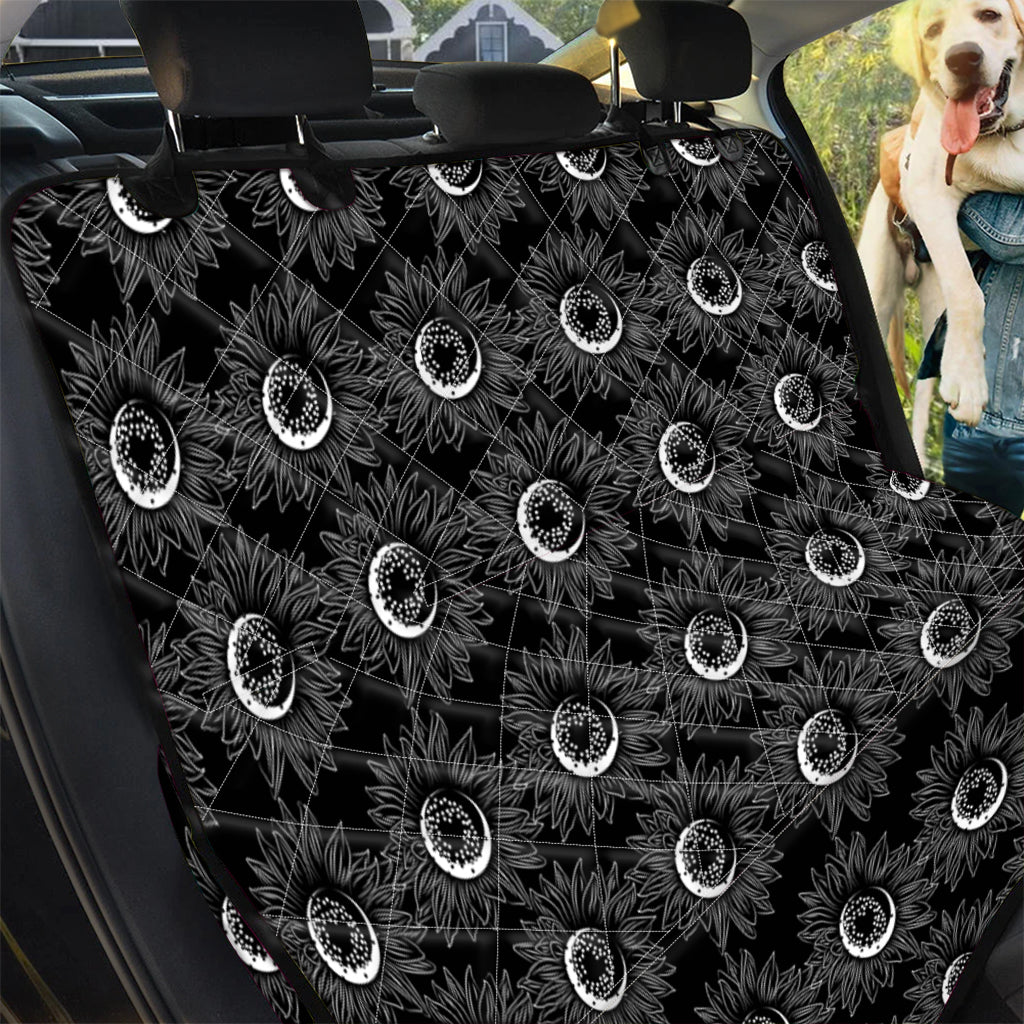 White And Black Sunflower Pattern Print Pet Car Back Seat Cover