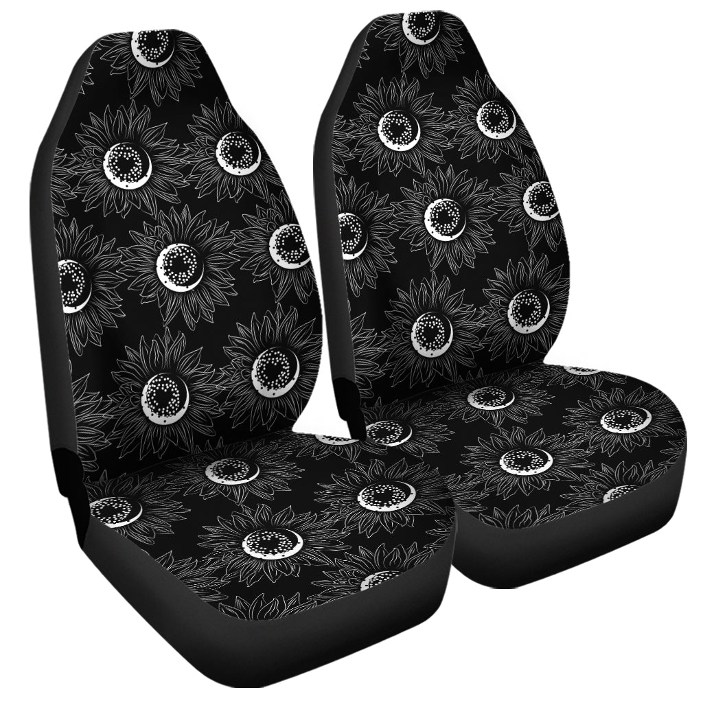 White And Black Sunflower Pattern Print Universal Fit Car Seat Covers