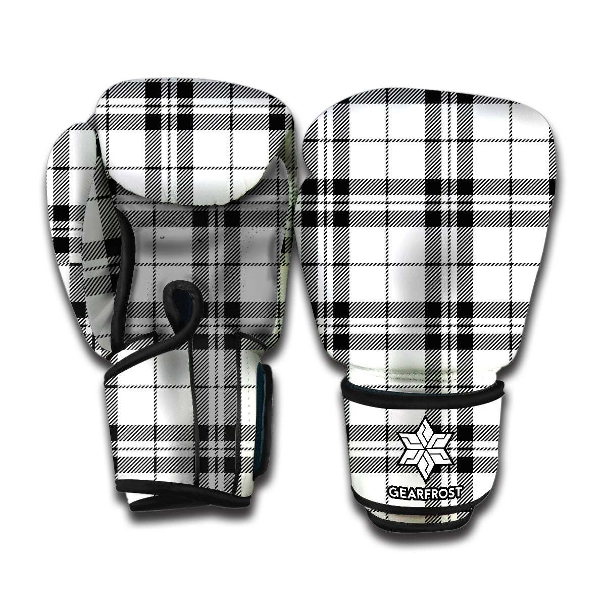 White And Black Tartan Pattern Print Boxing Gloves