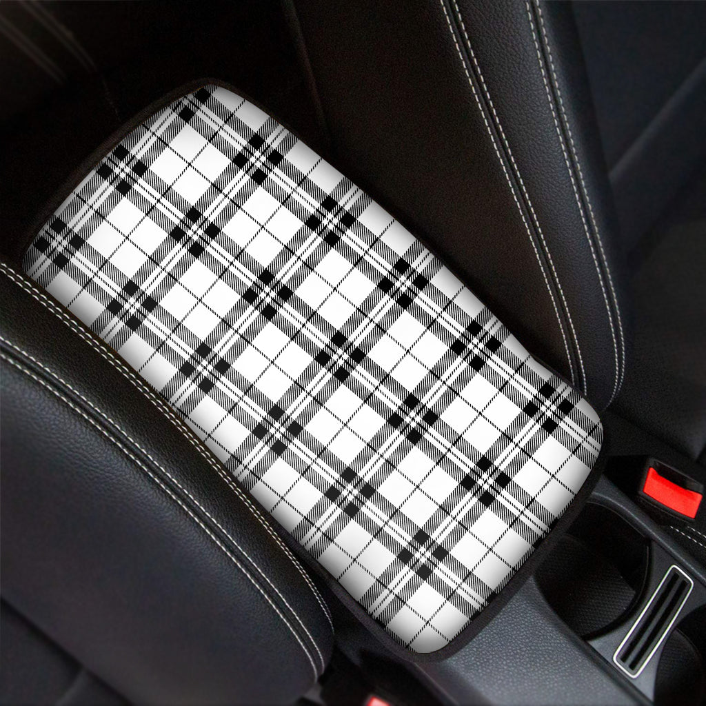 White And Black Tartan Pattern Print Car Center Console Cover