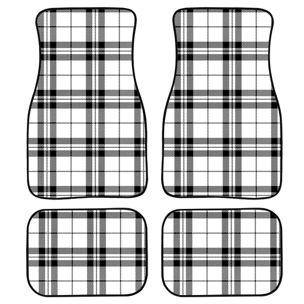 White And Black Tartan Pattern Print Front and Back Car Floor Mats