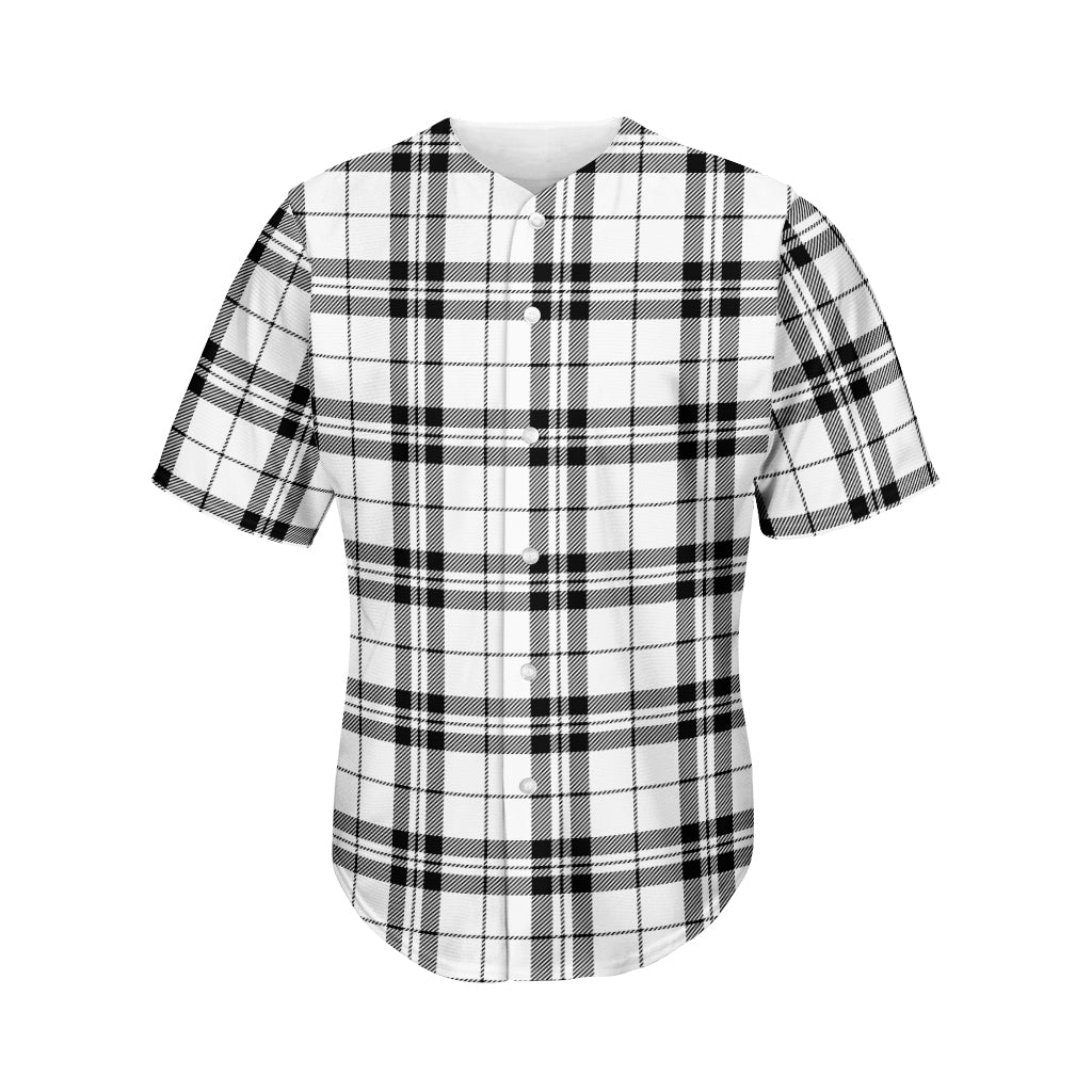 White And Black Tartan Pattern Print Men's Baseball Jersey