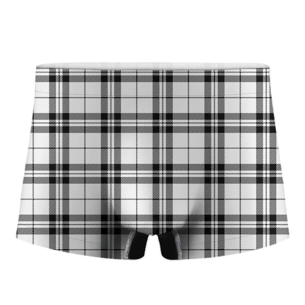 White And Black Tartan Pattern Print Men's Boxer Briefs