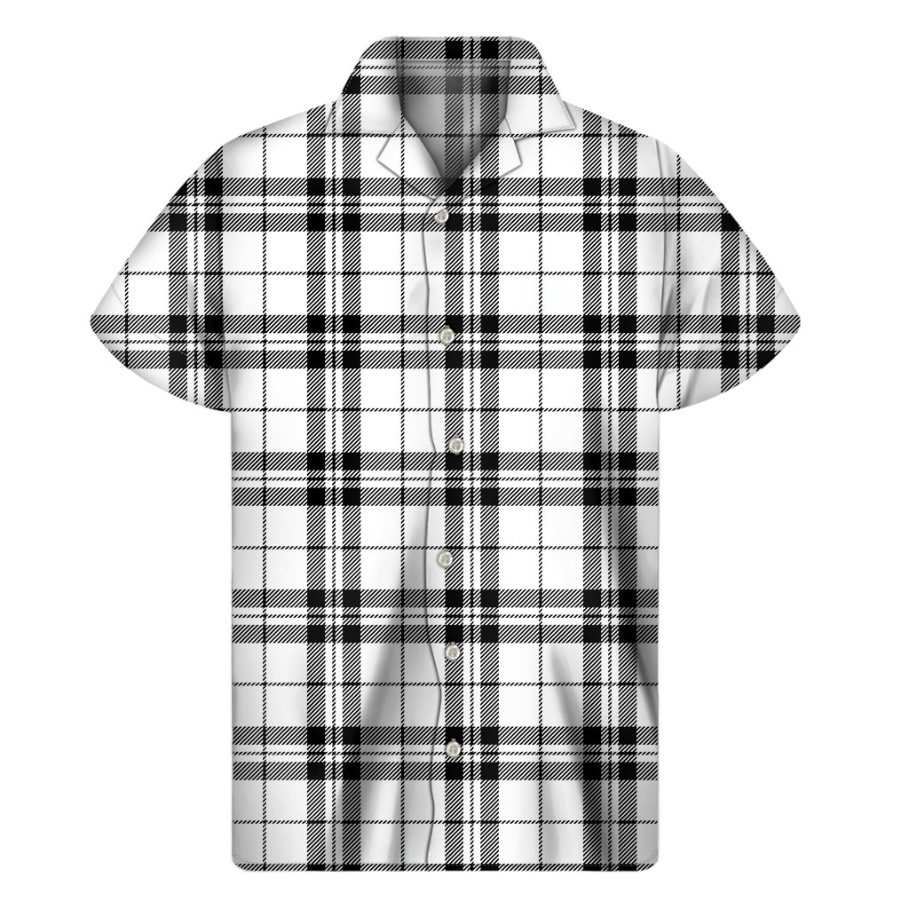 White And Black Tartan Pattern Print Men's Short Sleeve Shirt