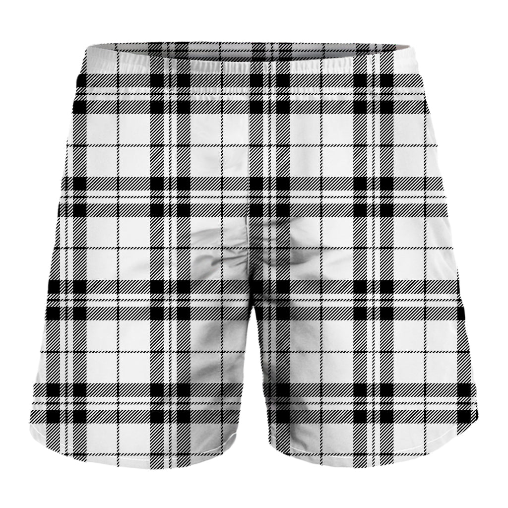 White And Black Tartan Pattern Print Men's Shorts