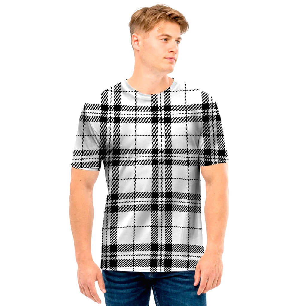 White And Black Tartan Pattern Print Men's T-Shirt