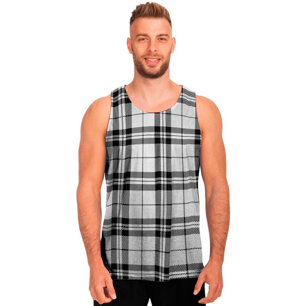 White And Black Tartan Pattern Print Men's Tank Top