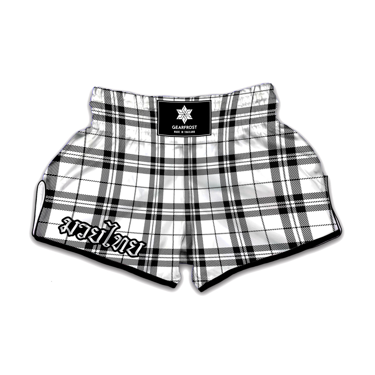 White And Black Tartan Pattern Print Muay Thai Boxing Shorts