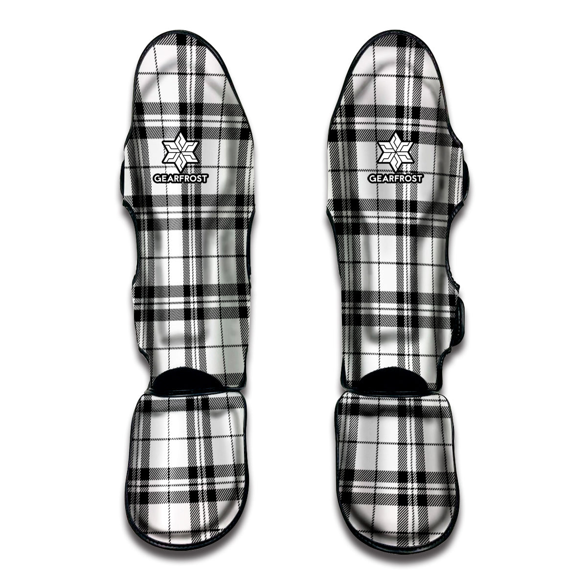 White And Black Tartan Pattern Print Muay Thai Shin Guards