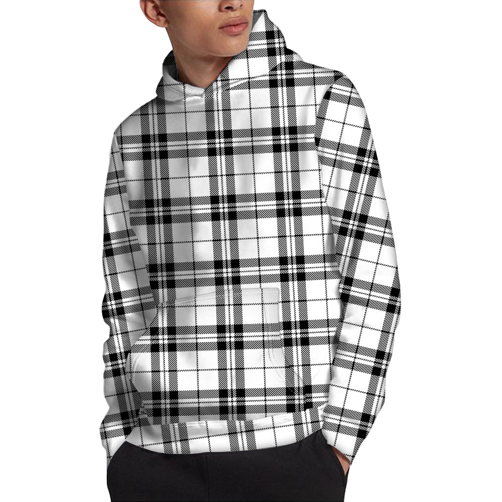 White And Black Tartan Pattern Print Pullover Hoodie