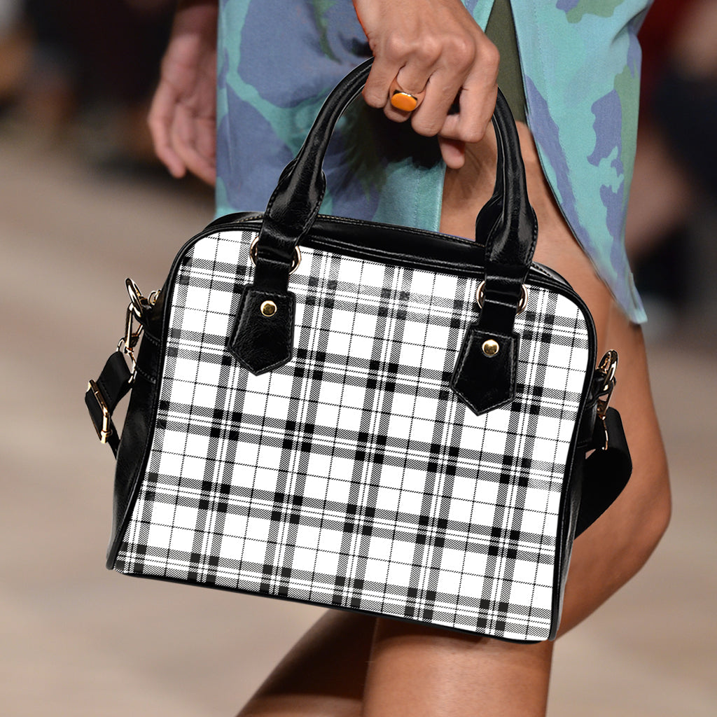 White And Black Tartan Pattern Print Shoulder Handbag