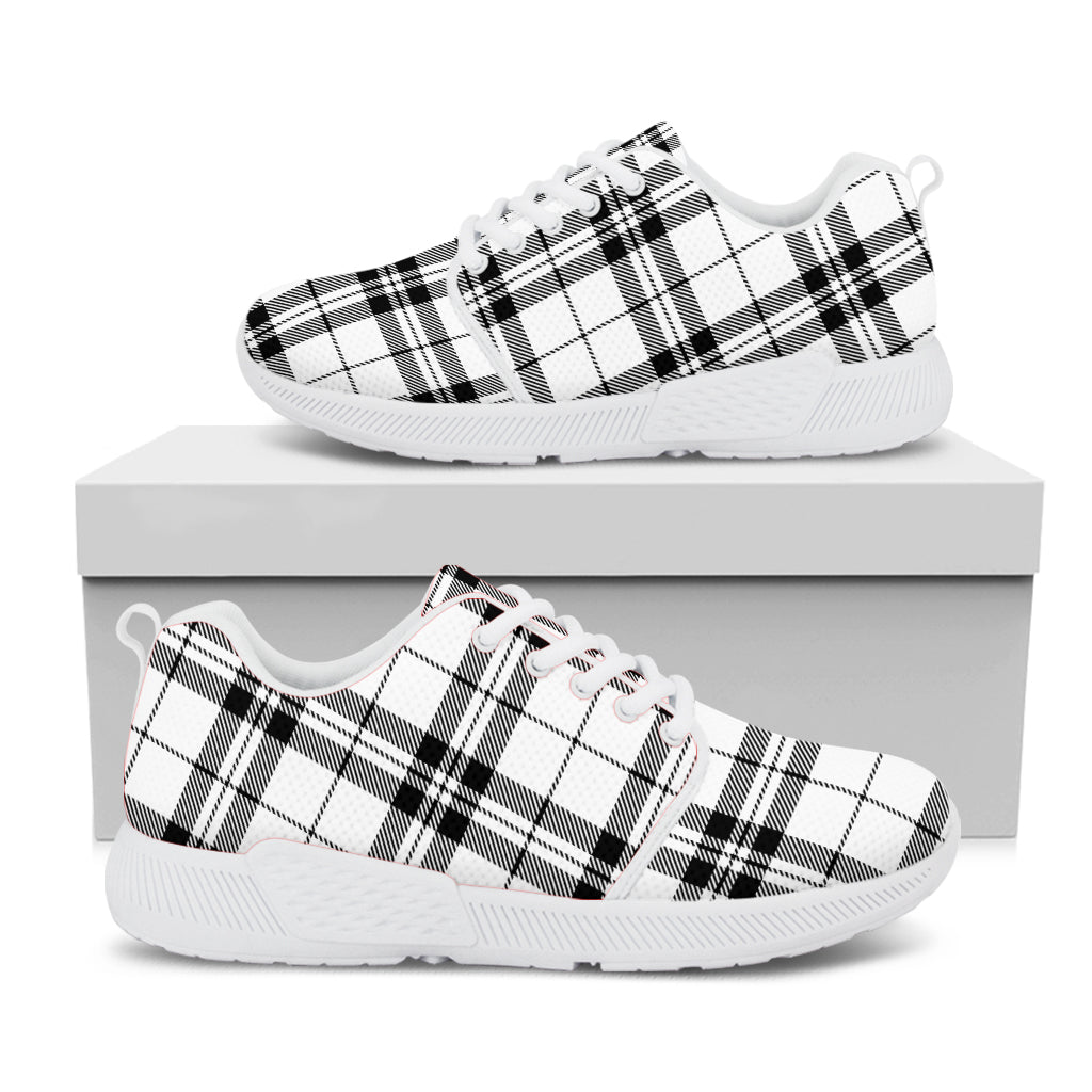 White And Black Tartan Pattern Print White Athletic Shoes