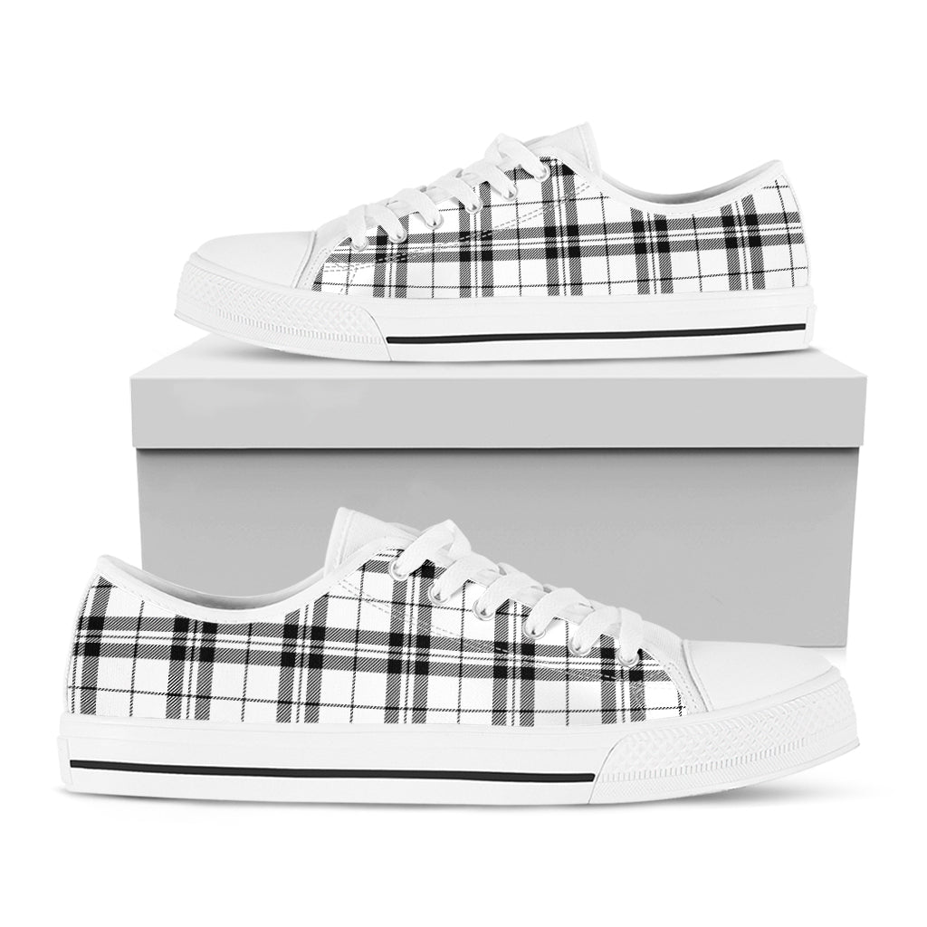 White And Black Tartan Pattern Print White Low Top Shoes