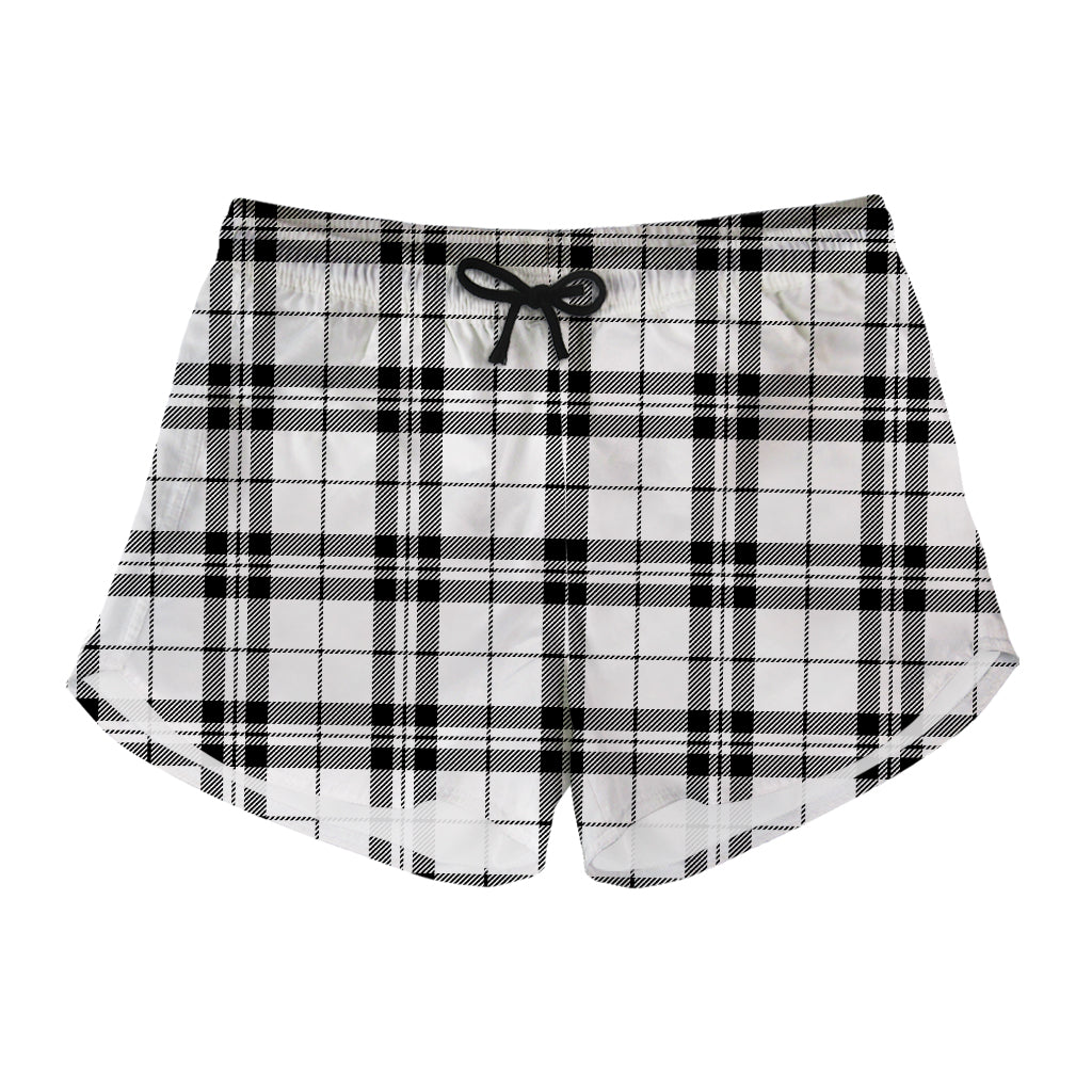 White And Black Tartan Pattern Print Women's Shorts