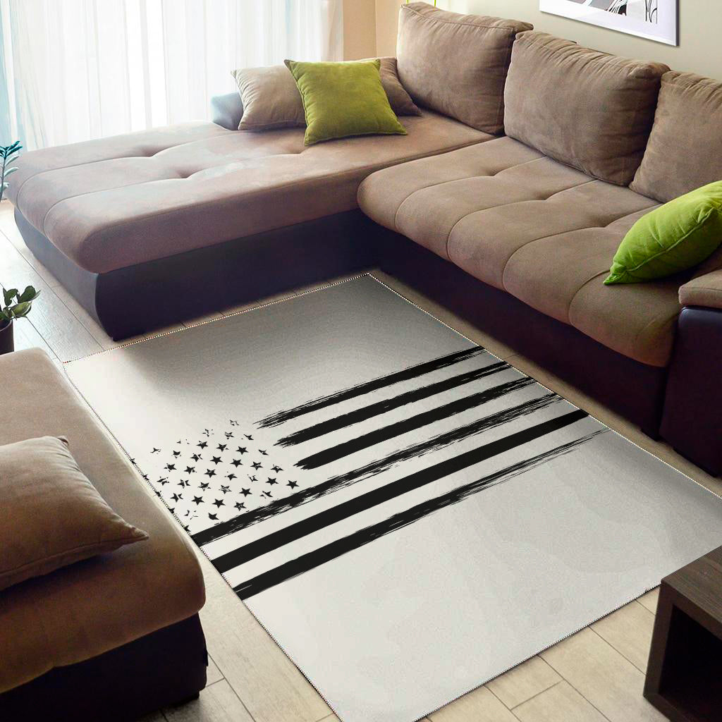 White And Black USA Flag Print Area Rug