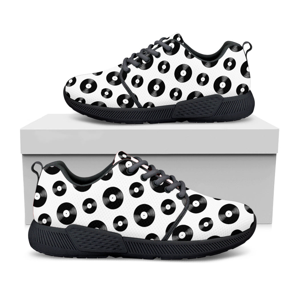 White And Black Vinyl Pattern Print Black Athletic Shoes