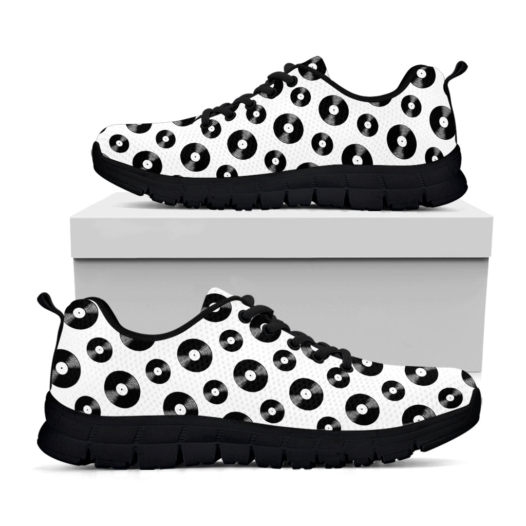 White And Black Vinyl Pattern Print Black Sneakers