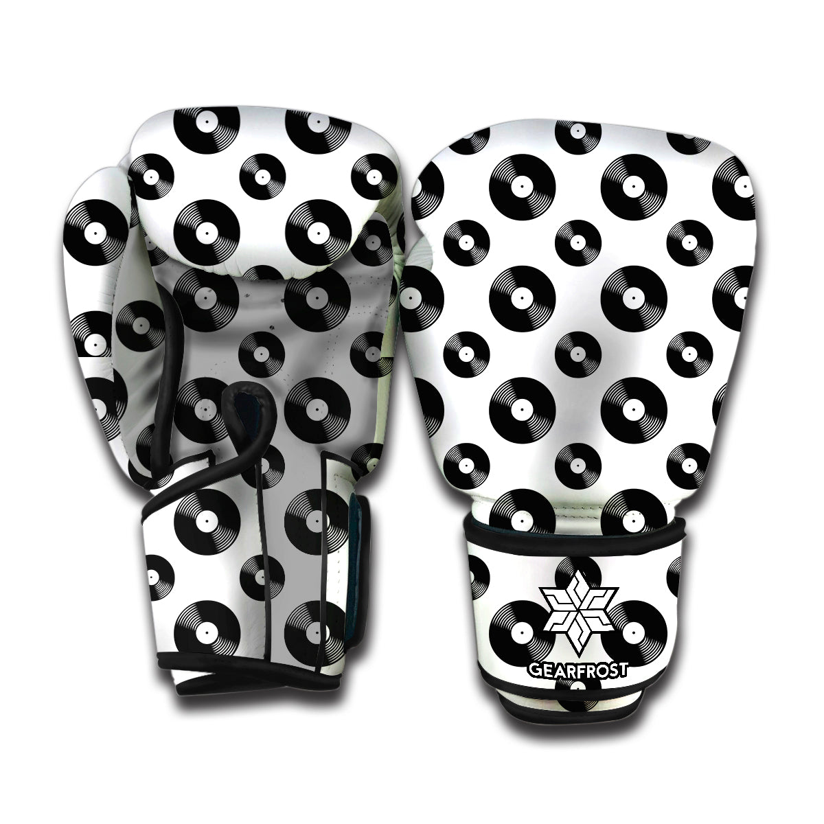 White And Black Vinyl Pattern Print Boxing Gloves