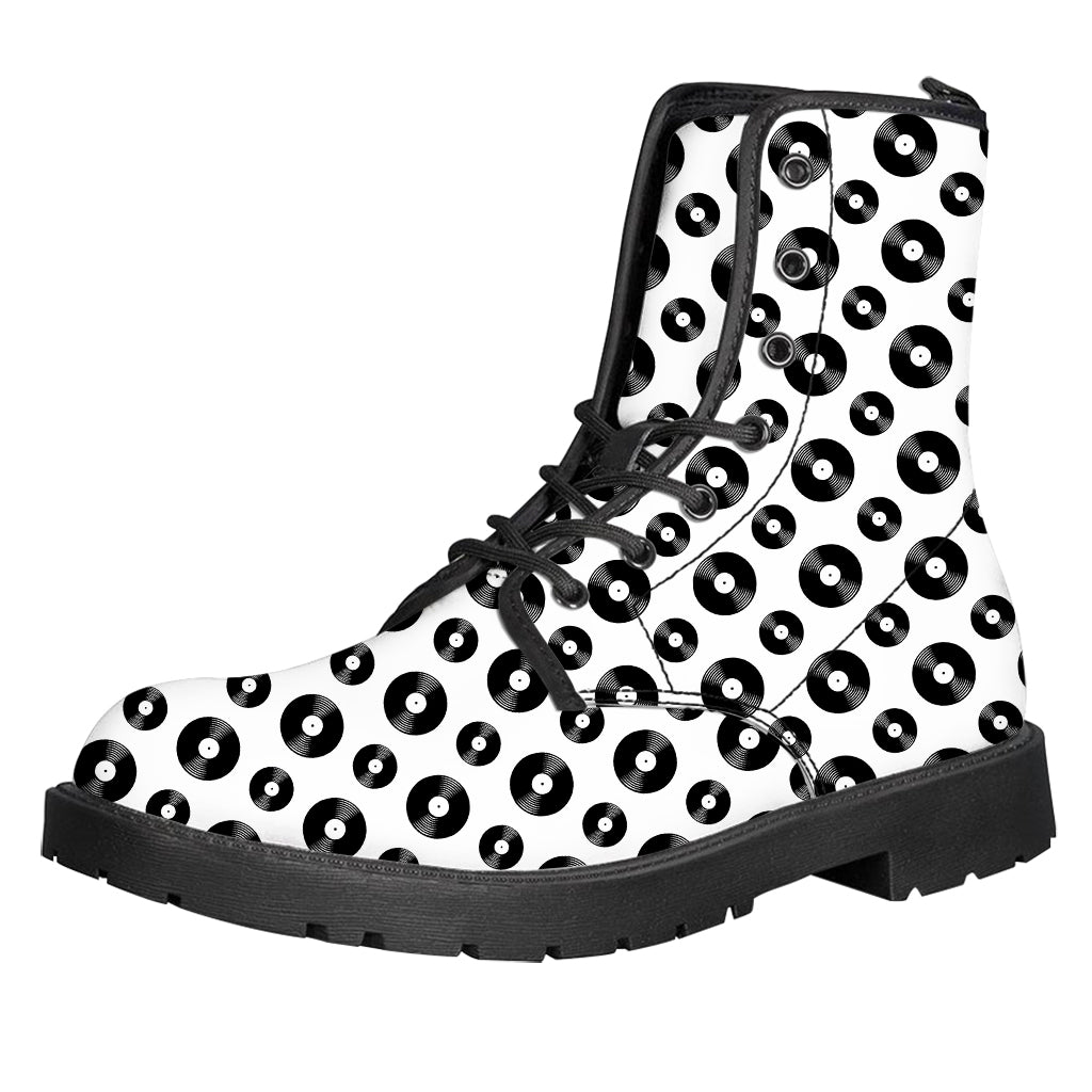 White And Black Vinyl Pattern Print Leather Boots