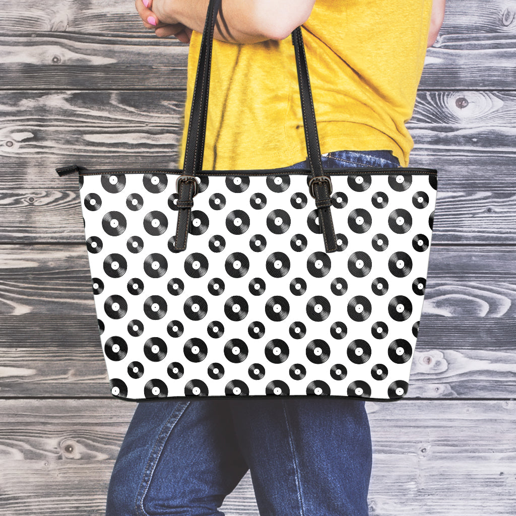 White And Black Vinyl Pattern Print Leather Tote Bag