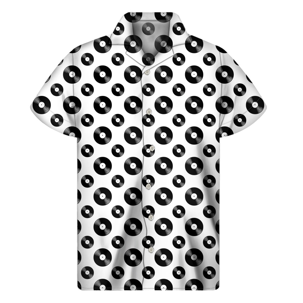 White And Black Vinyl Pattern Print Men's Short Sleeve Shirt