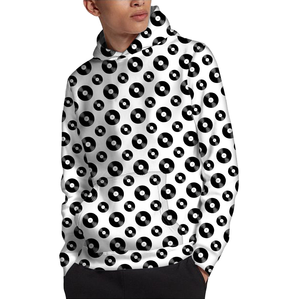 White And Black Vinyl Pattern Print Pullover Hoodie