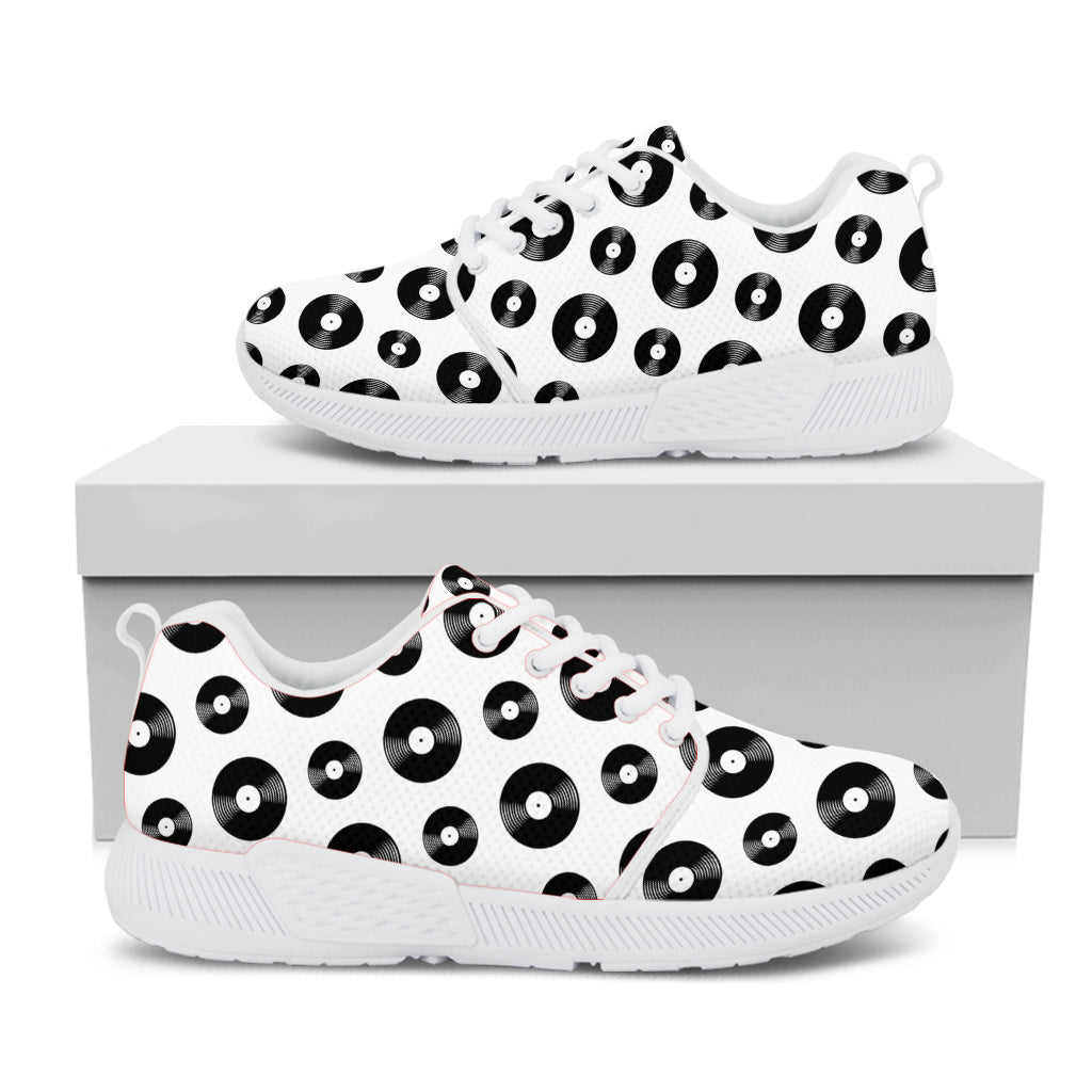 White And Black Vinyl Pattern Print White Athletic Shoes