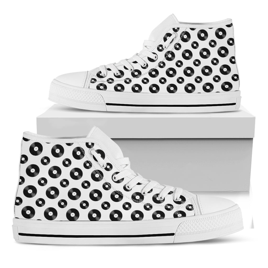 White And Black Vinyl Pattern Print White High Top Shoes