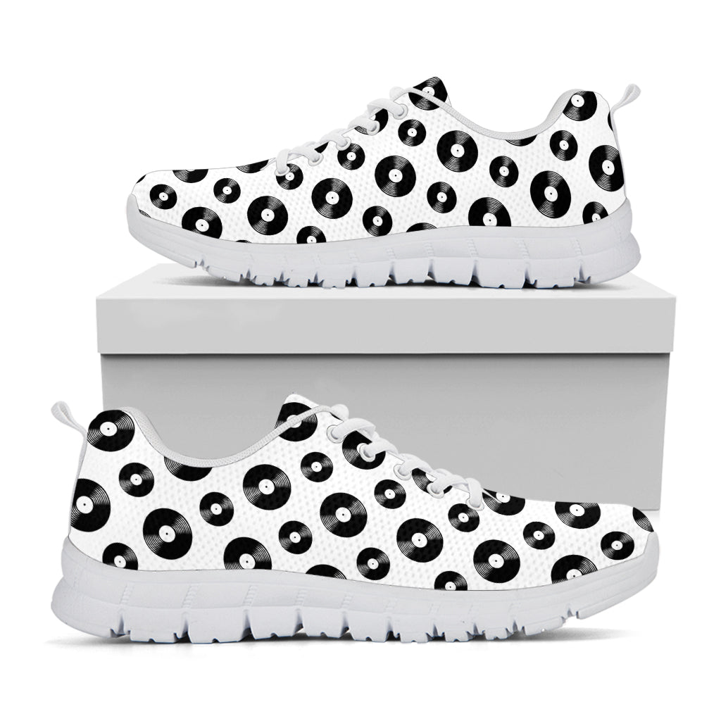 White And Black Vinyl Pattern Print White Sneakers